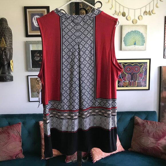 LIZ CLAIBORNE size L Red Black White Print Sleeveless Button Front Tank Top NWT - Picture 3 of 5